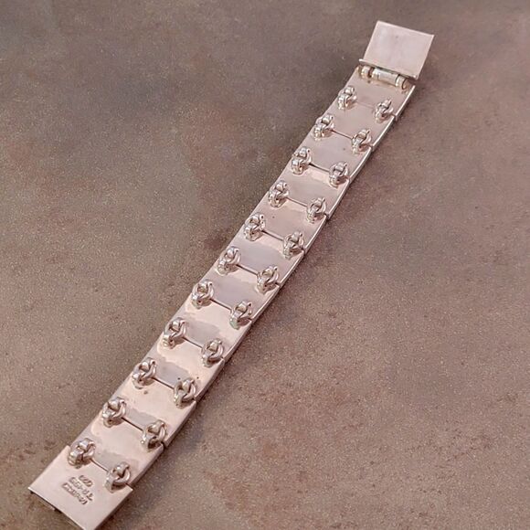 Vintage Taxco Heavy Squares Onyx Sterling Silver Statement Link Bracelet - Picture 9 of 10